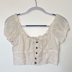 H&M Cropped Shirt in Cream Size L